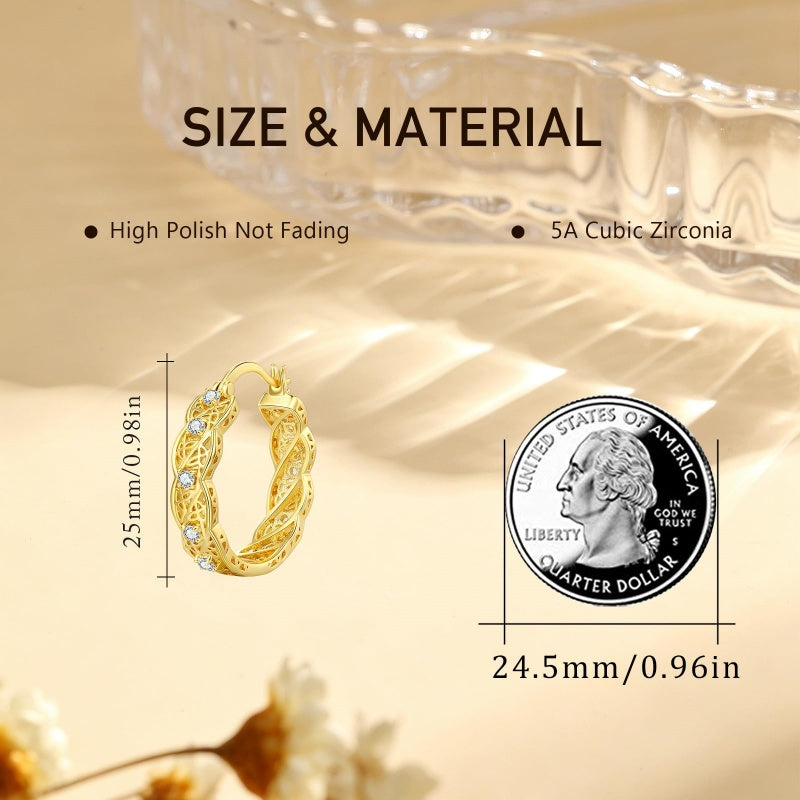 14K Gold Plated Cubic Zircon Hoop Earrings for Women