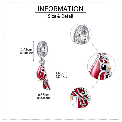 Sterling Silver Red Cardinal Bird Charm Beads