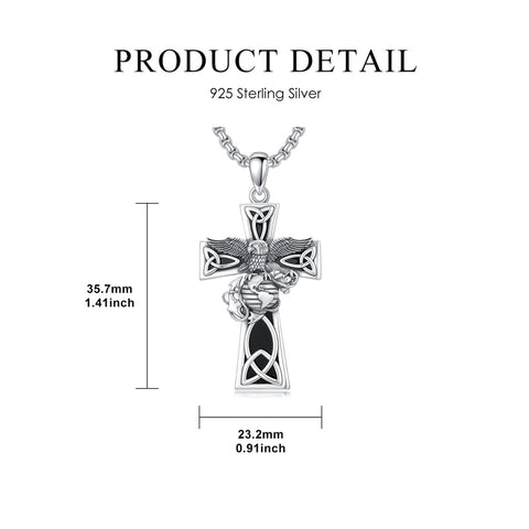 Sterling Silver Marines Cross Pendant Necklace for Men