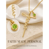 14K Gold Plated Birthstone Faith Cross Necklace for Women Christian Catholic Protection Jewelry