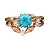Sterling Silver Personalized Engraved 1-3CT Turquoise Engagement  Wedding Promise Ring Set for Her
