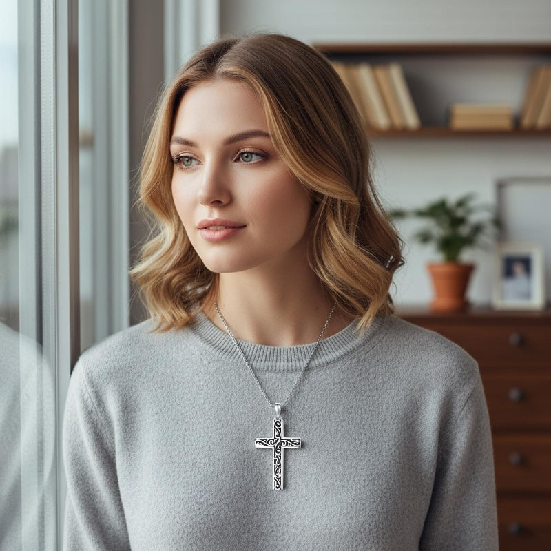 Sterling Silver Cross Pendant Necklace Christian Religious Jewelry Gifts for Anniversary