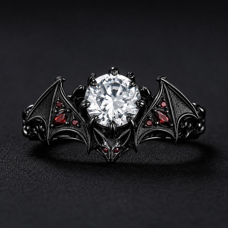Sterling Silver 10K 14K 18K Gold Custom Engraved  Moissanite Gothic Ring for Women Halloween Gift