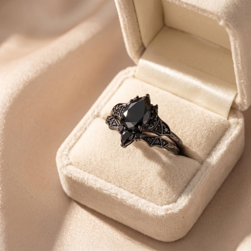 Sterling Silver 10K  14K  18K Gold 1CT-4CT Black Onyx Engagement Ring Gothic Wedding Promise Ring