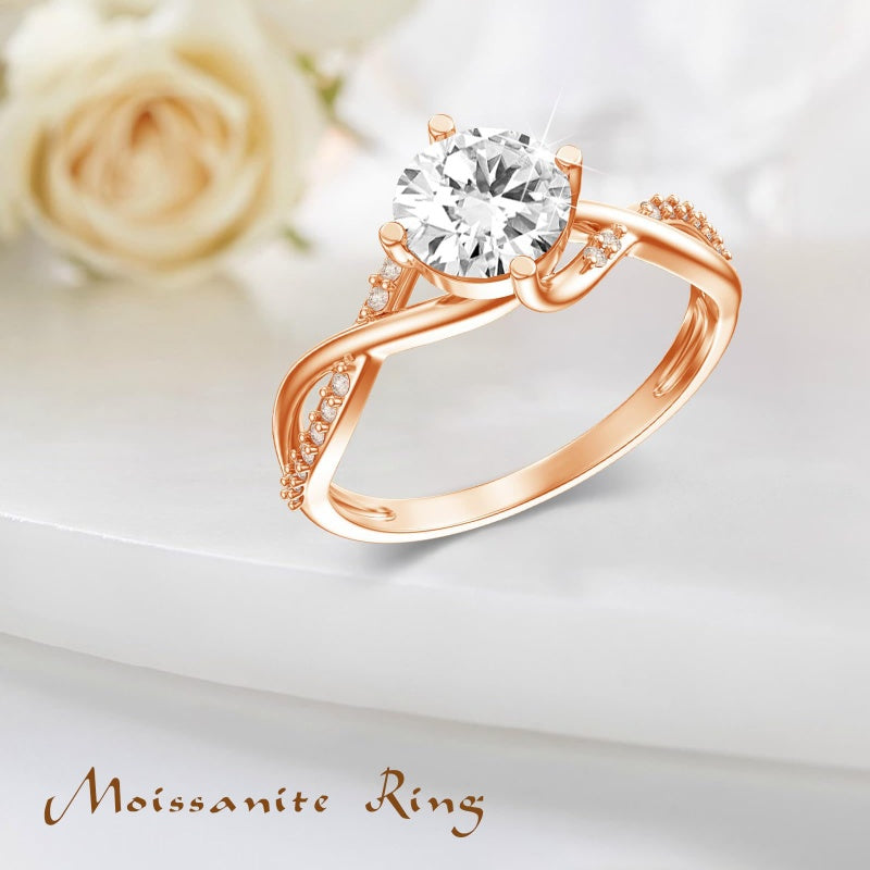 Sterling Silver 10K 14K 18K Gold Personalized Engraved 1-3 Carat Round Moissanite   Anniversary  Engagement Ring