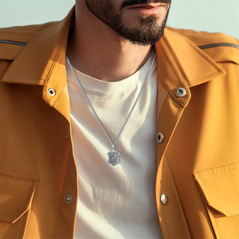 Sterling Silver Crown of Thorns Jesus St Benedict St Michael Pendant Necklace