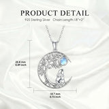 Sterling Silver Moonstone Tree of Life Wolf Cat Fox Rabbit Monkey Pendant Necklace Gift for  Birthday Christmas