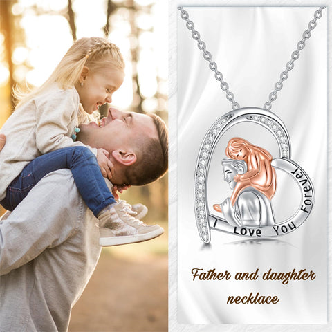 Sterling Silver Father Daughter Heart Pendant Necklace from Dad Gift for Daughter