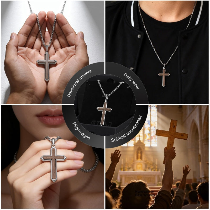 14K Gold Plated Wooden Cross Necklace  Christian Jewelry Gifts for Men