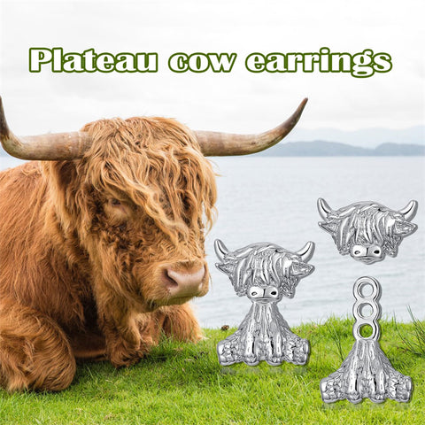 Sterling Silver Highland Cow Dangle  Stud Earrings