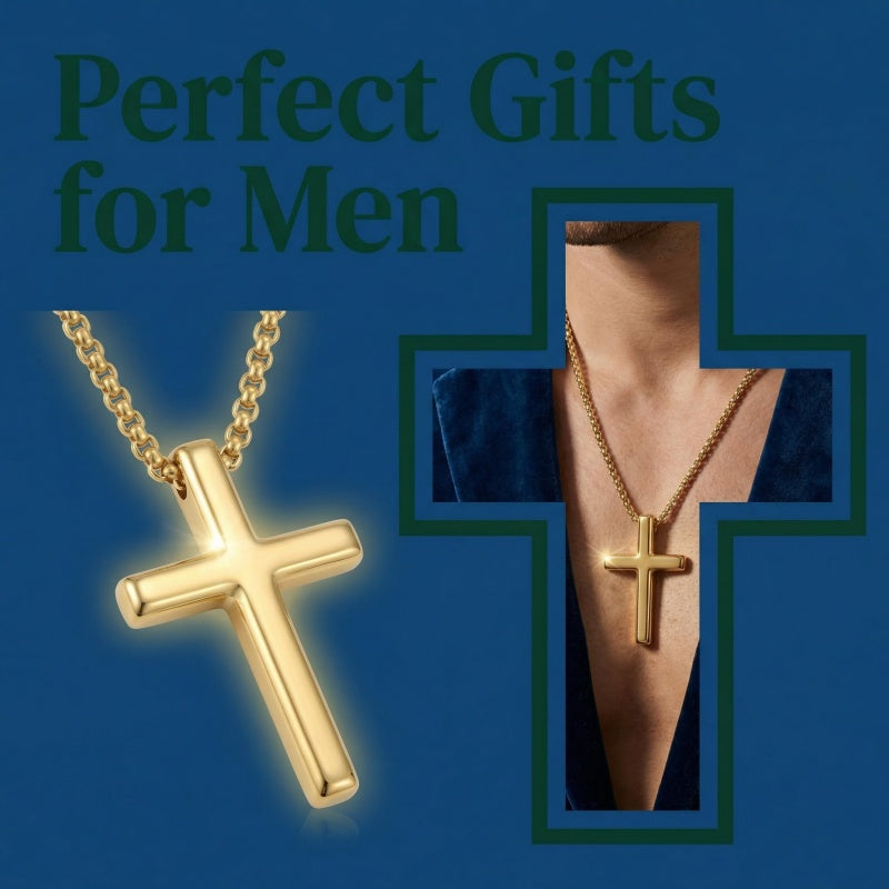 14K Gold  Plated Cross Pendant Necklace for Men Minimalist Religion Jewelry