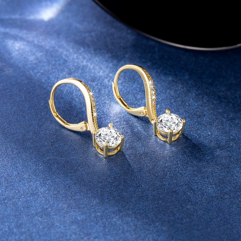 14K Gold Plated Cubic Zirconia Leverback Earring for Women