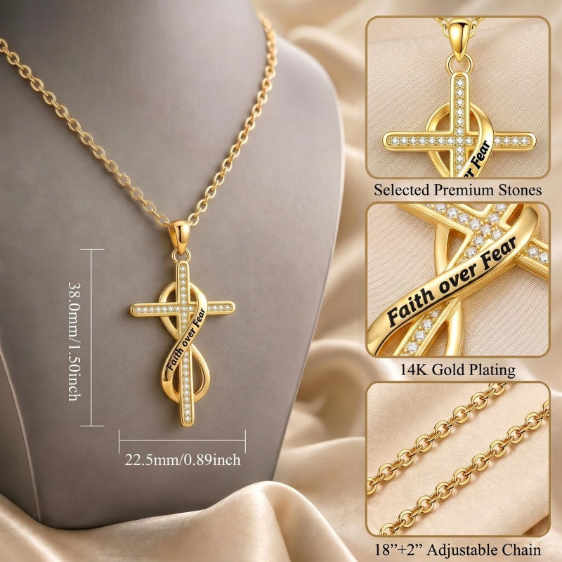 14K Gold Plated Faith Cross Pendant Necklace Religious Gifts for Women