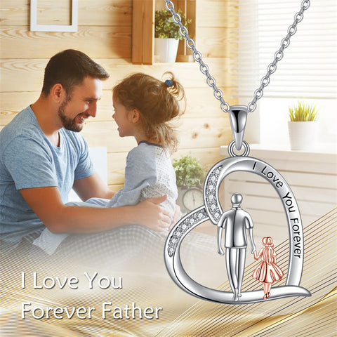 Sterling Silver Father Daughter Heart Pendant Necklace from Dad Gift for Daughter