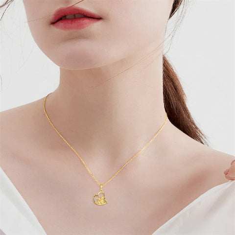 14K Gold Sister Brother Heart Pendant Necklace With Engraved