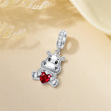 Sterling Silver 12 Months Birthstone Hippo Charm Beads