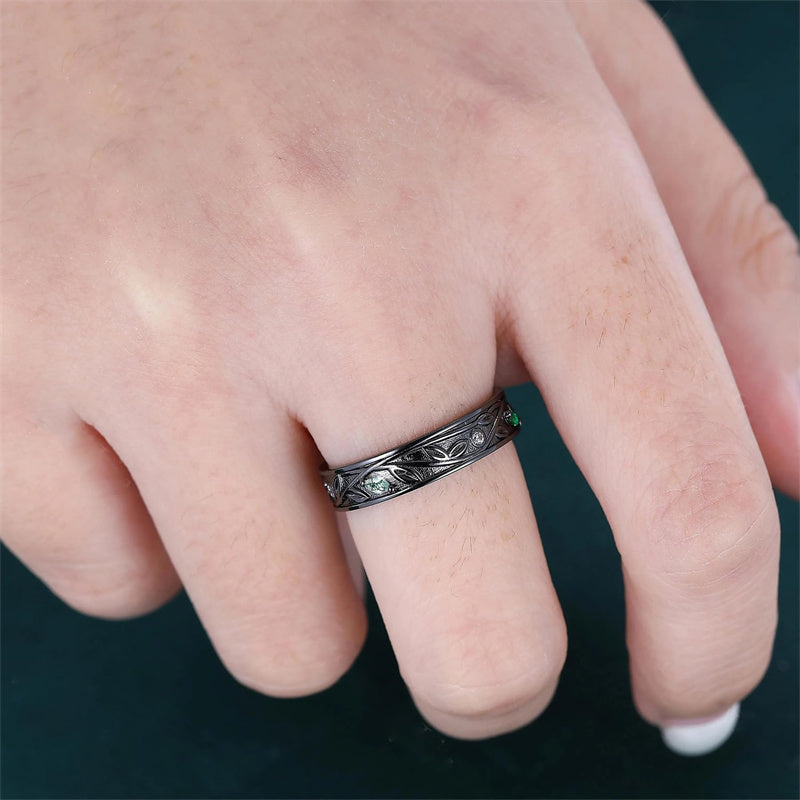 Sterling Silver 10K 14K 18K Gold Natural Leaf  Moss Agate Engagement Anniversary Couple Ring Sets