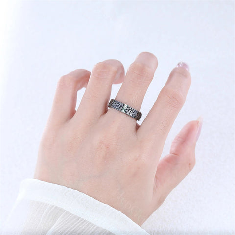 Sterling Silver 10K 14K 18K Gold Natural Leaf  Moss Agate Engagement Anniversary Couple Ring Sets