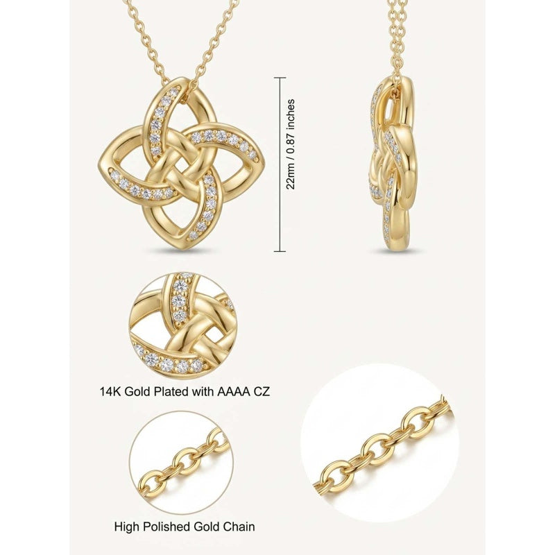 14K Gold Plated Celtic Knot Pendant Necklace Irish Jewelry Gift for Her