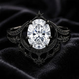 Sterling Silver 10K 14K 18K Gold Moissanite Gothic Black  Engagement Wedding Ring  for Women