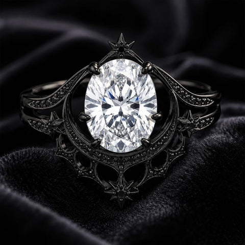 Sterling Silver 10K 14K 18K Gold Moissanite Gothic Black  Engagement Wedding Ring  for Women