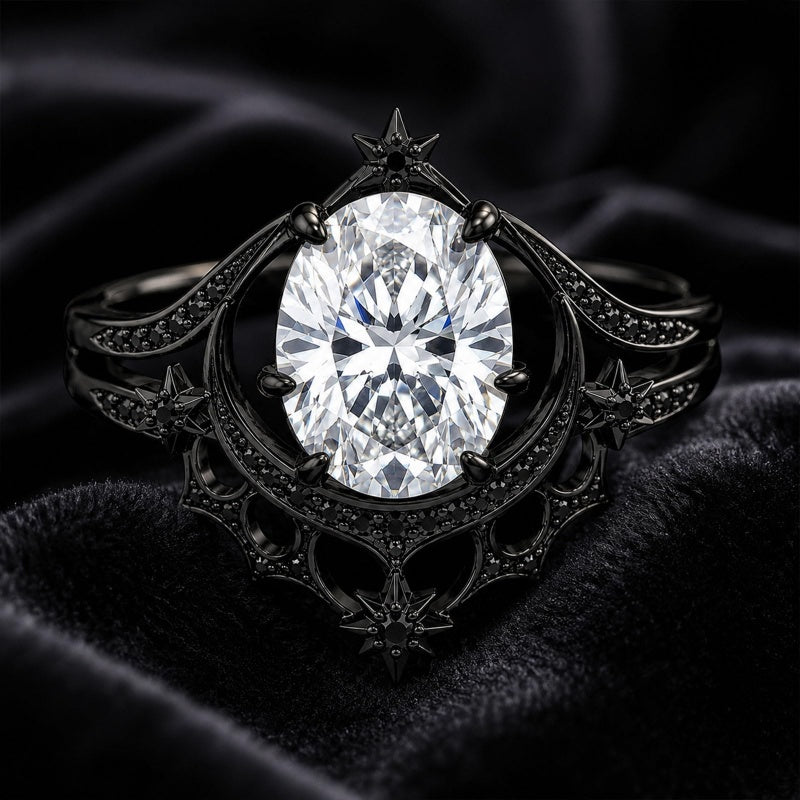 Sterling Silver 10K 14K 18K Gold Moissanite Gothic Black  Engagement Wedding Ring  for Women