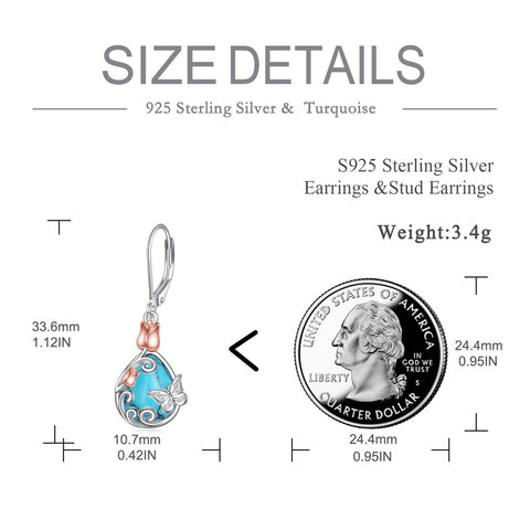 Sterling Silver Teardrop Quartz  Blue Sandstone Moonstone Turquoise Rose Filigree Leverback Earrings