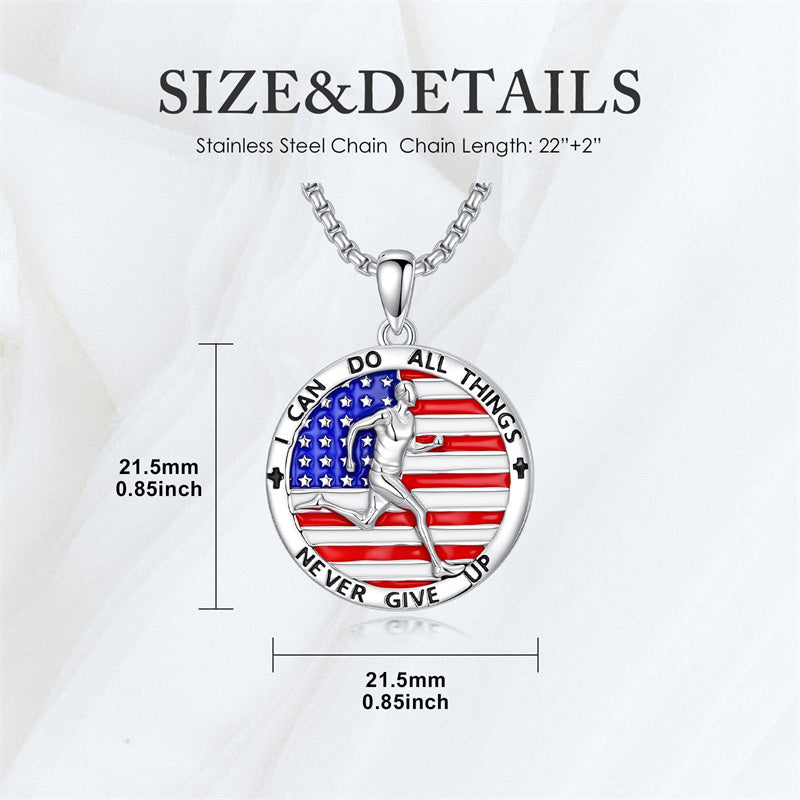 Sterling Silver American Flag Baseball  Basketball Boxing Football Golf Sports Pendant Necklace
