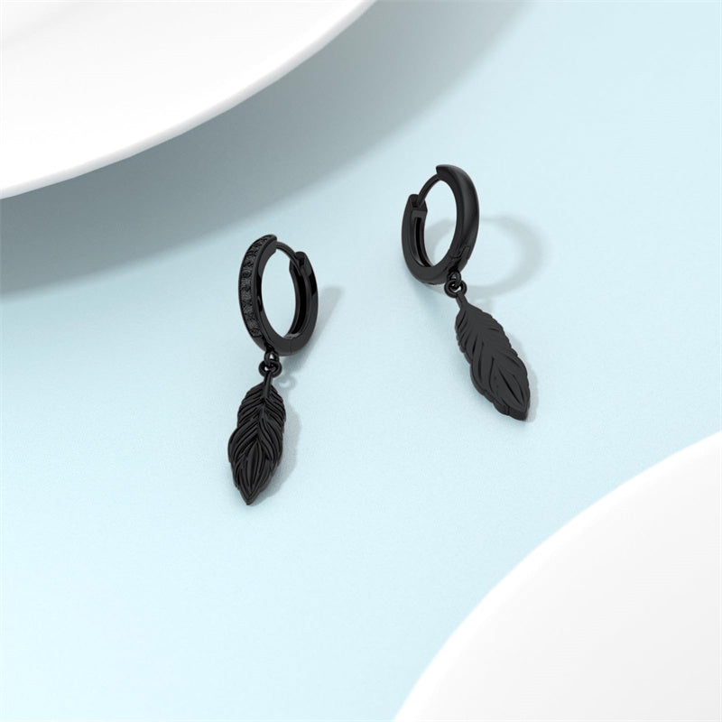 Sterling Silver Feather Arrowhead Axe Hoop Earrings