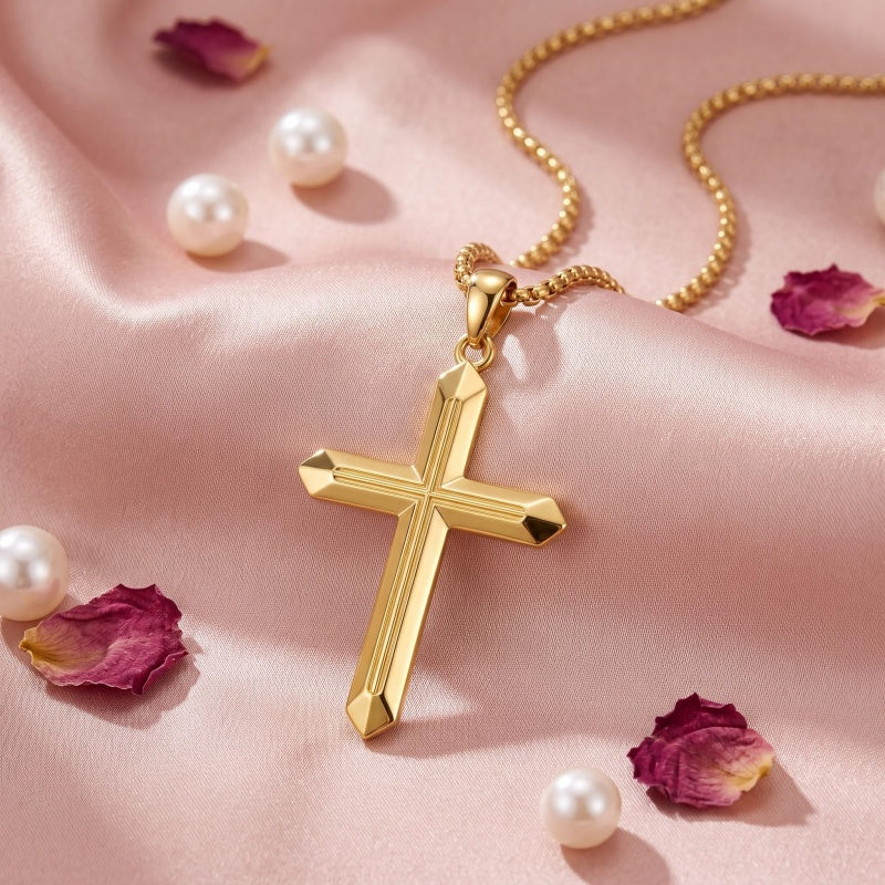 10K 14K 18K Gold Cross Pendant Necklace Religious Jewelry Gifts for Men and Women