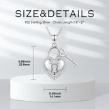 Sterling Silver Key Padlock Heart Key Lock Pendant Love Necklace Jewelry for Women Valentine's Day Birthday Gift