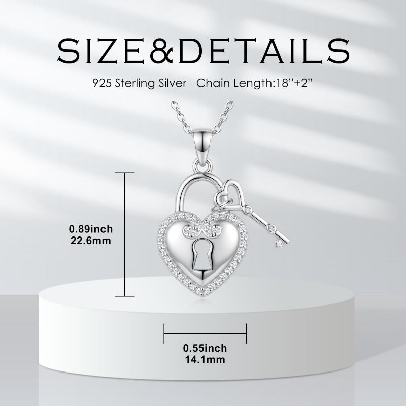 Sterling Silver Key Padlock Heart Key Lock Pendant Love Necklace Jewelry for Women Valentine's Day Birthday Gift