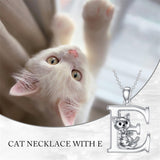 Sterling Silver Initial Cat Pendant Necklace