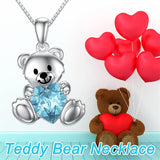 Sterling Silver Crystal Moonstone Teddy Bear Pendant Necklace