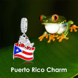 Sterling Silver Coqui Frog Flag Puerto Rico Charm Beads