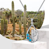 Sterling Silver Turquoise Cactus Pendant Necklace