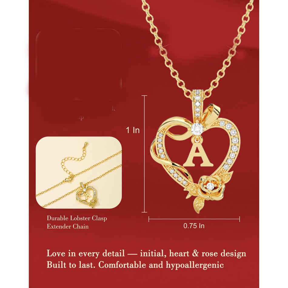 14K Gold Plated Initial Heart Pendant  Necklace Gift for Women Anniversary for Her