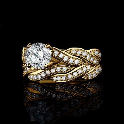 14K Gold Plated  1.5CT Cubic Zirconia  Wedding Bands Engagement Rings Promise Rings for Her