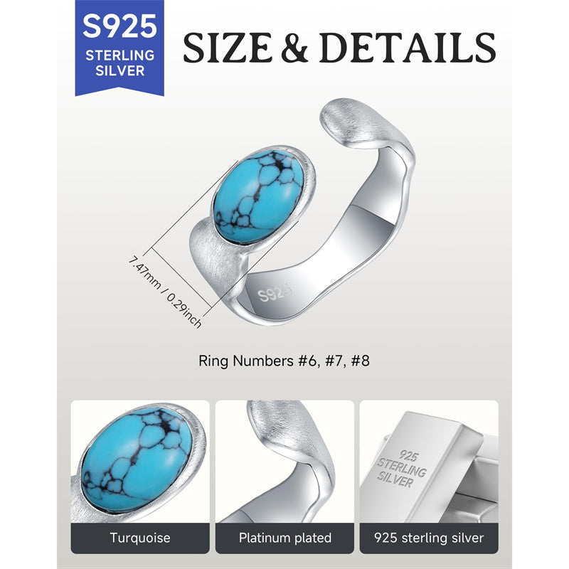 Sterling Silver Turquoise Adjustable  Rings for Women