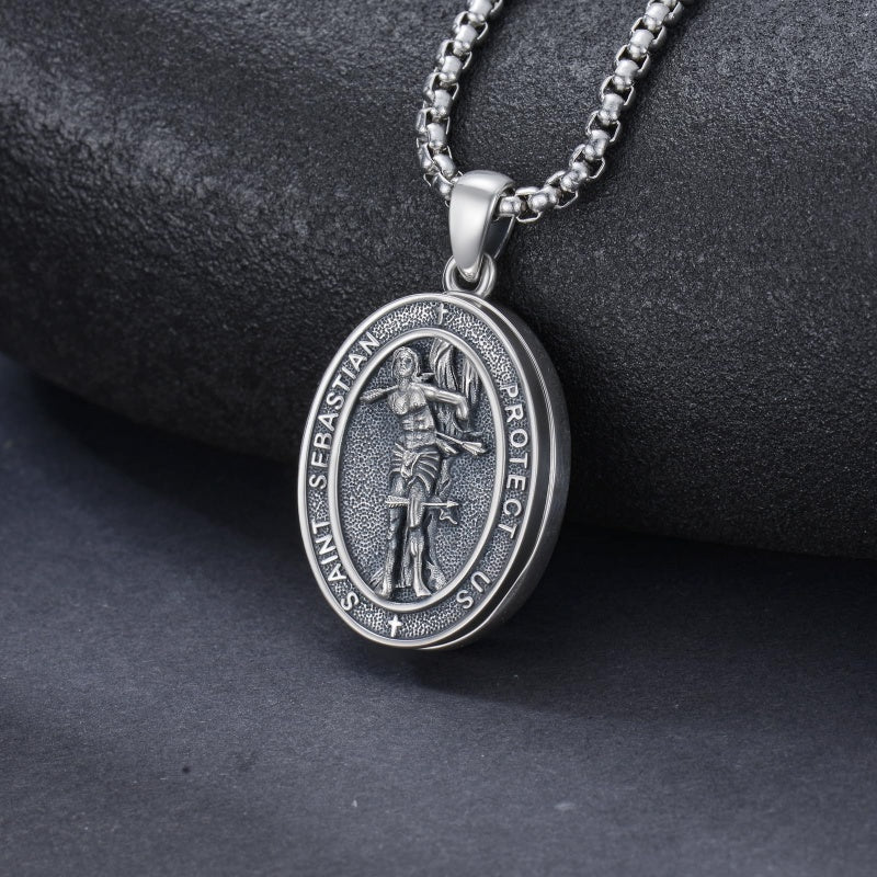 Sterling Silver Personalized Photo St. Anthony Francis Sebastian Medal Protection Necklace Catholic Christian Jewelry