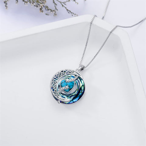 Sterling Silver Crystal Heart Birthstone Moon Star Pendant Necklace