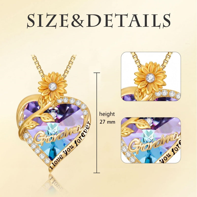14K Gold Plated Heart Crystal Rose Mom  Sister Daughter Pendant Necklace for Woman