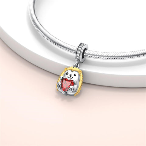 925 Sterling Silver Cubic Zircon Hedgehog Charm Beads