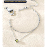 Sterling Silver  Round Birthstone Double Layer Charm Anklet