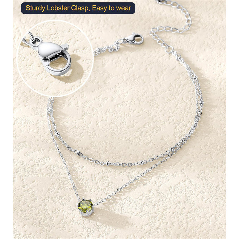 Sterling Silver  Round Birthstone Double Layer Charm Anklet