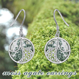 925 Sterling Silver Filigree Earrings  Moss Agate Round Dangle Earrings  Jewelry Gifts for Women