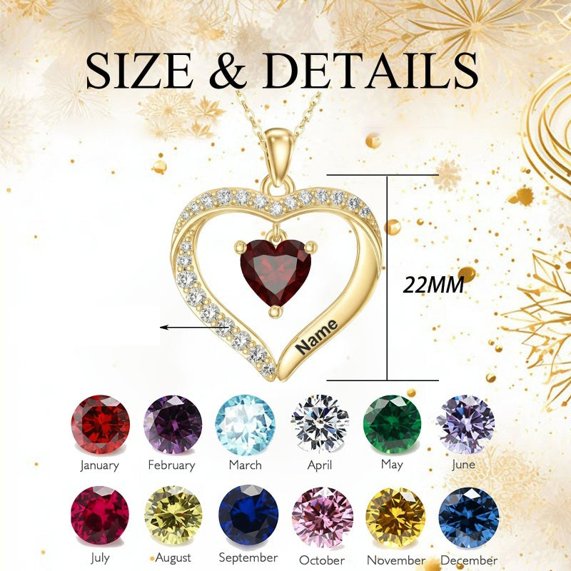 14K Gold Plated Personalized 1-5 Heart Birthstone Names Necklace  for Women