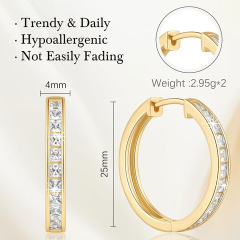 14K Gold Plated Cubic Zircon Hoop Earrings for Women