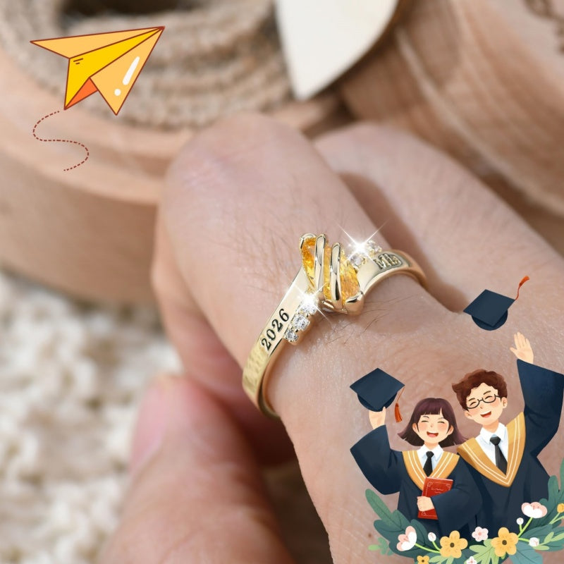 Copper Sterling Silver Personalized Birthstone High School College Class Ring Graduation Memorial Rings Gifts for Her