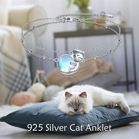 Sterling Silver Cat Birthstone Single Layer Anklet